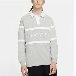 Nike Light Gray and White Swoosh Rugby Polo